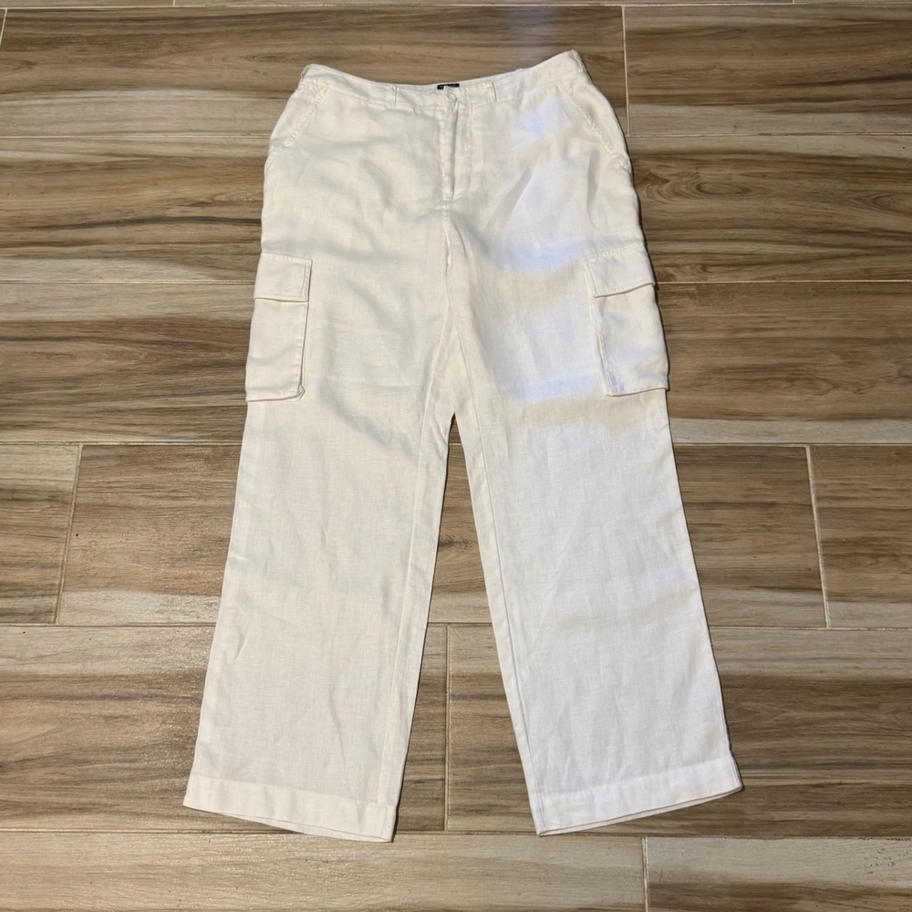 Island Company White 100% Linen Cargo Pants Mens Medium Resort Wear Straight Leg